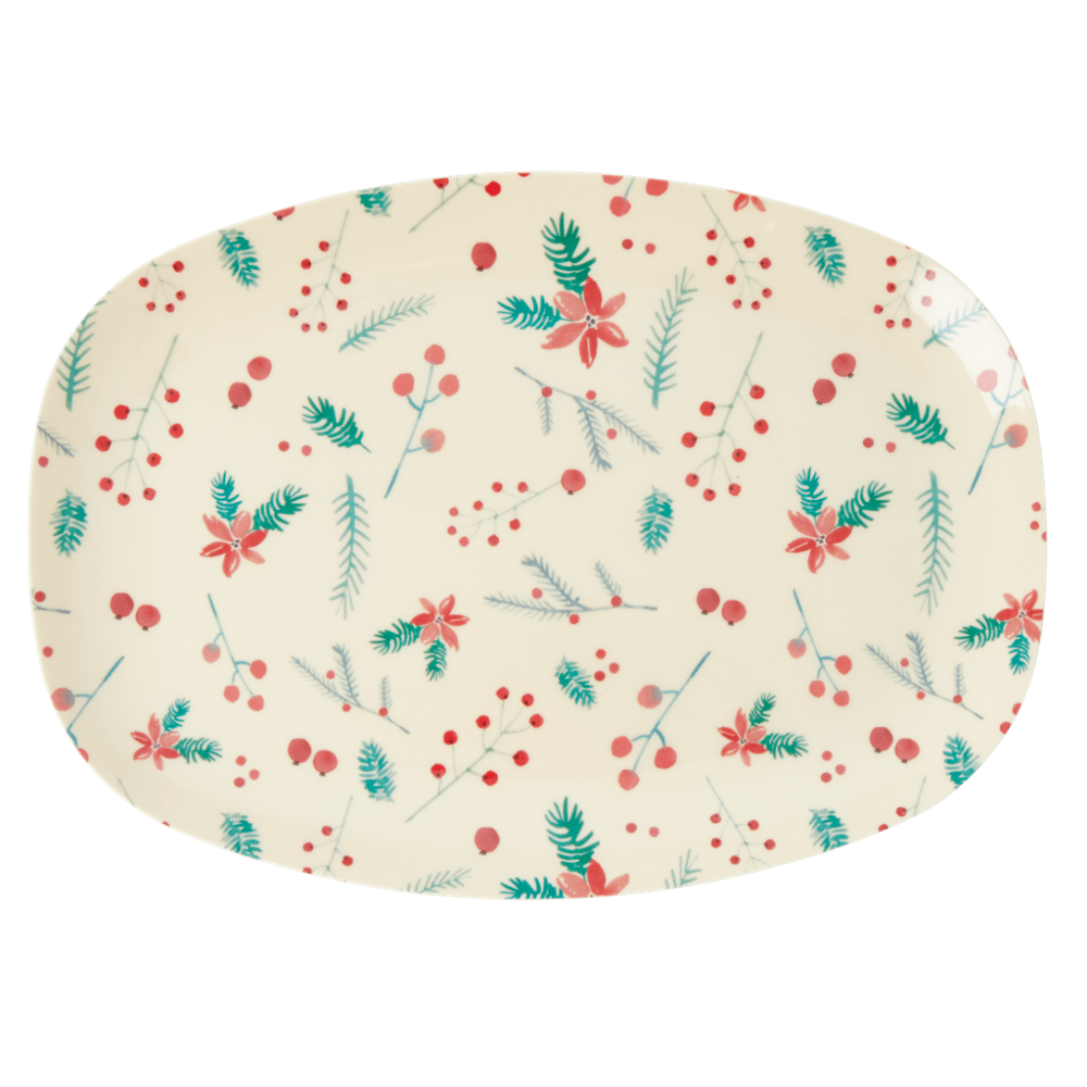 Christmas Poinsettia Print Rectangular Melamine Plate By Rice DK